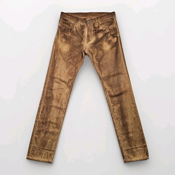 World Co. Japanese Denim Jeans Mens 31x32 Brown Distressed Acid Washed Slim